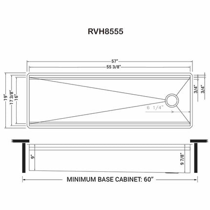 Ruvati 57-inch Workstation Two-Tiered Ledge Kitchen Sink Undermount 16 Gauge Stainless Steel - RVH8555 Ruvati