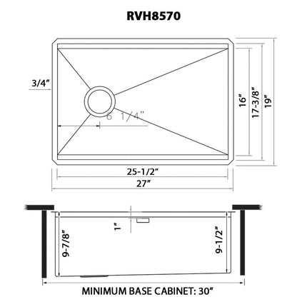 Ruvati 27-inch Workstation Slope Bottom Offset Drain Undermount 16 Gauge Kitchen Sink - RVH8570 Ruvati