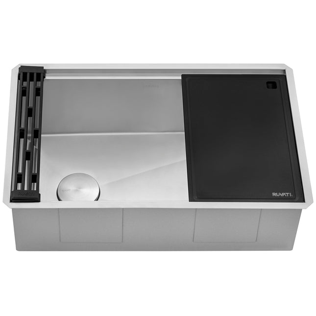 Ruvati 27-inch Workstation Slope Bottom Offset Drain Undermount 16 Gauge Kitchen Sink - RVH8573 Ruvati