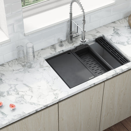 Ruvati 27-inch Workstation Slope Bottom Offset Drain Undermount 16 Gauge Kitchen Sink - RVH8573 Ruvati