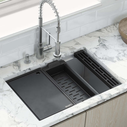 Ruvati 27-inch Workstation Slope Bottom Offset Drain Undermount 16 Gauge Kitchen Sink - RVH8573 Ruvati