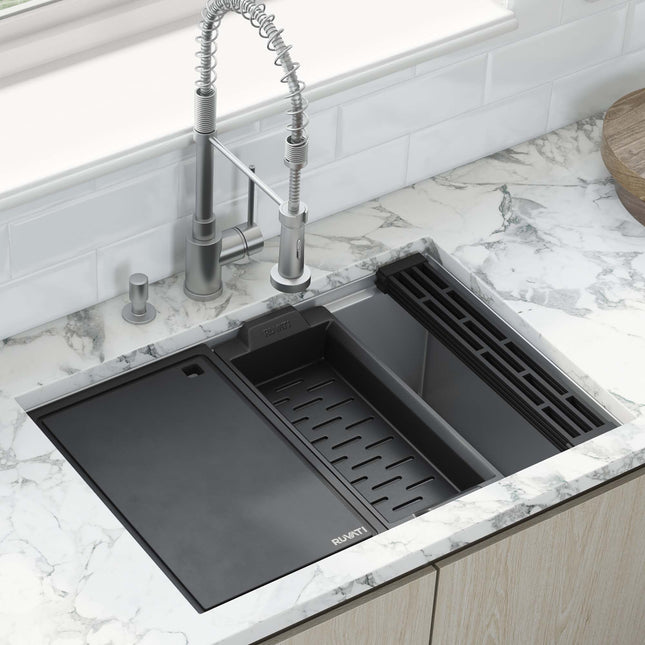 Ruvati 27-inch Workstation Slope Bottom Offset Drain Undermount 16 Gauge Kitchen Sink - RVH8573 Ruvati