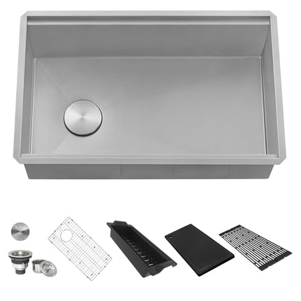 Ruvati 30-inch Workstation Slope Bottom Offset Drain Undermount 16 Gauge Kitchen Sink - RVH8584 Ruvati