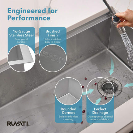 Ruvati 33-inch Workstation Slope Bottom Offset Drain Undermount 16 Gauge Kitchen Sink - RVH8591 Ruvati