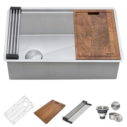 Ruvati 33-inch Workstation Slope Bottom Offset Drain Undermount 16 Gauge Kitchen Sink - RVH8591 Ruvati