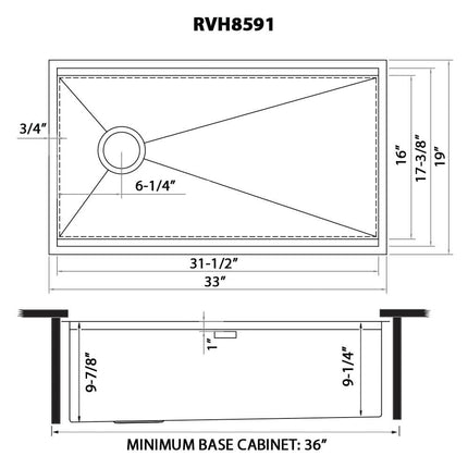 Ruvati 33-inch Workstation Slope Bottom Offset Drain Undermount 16 Gauge Kitchen Sink - RVH8591 Ruvati