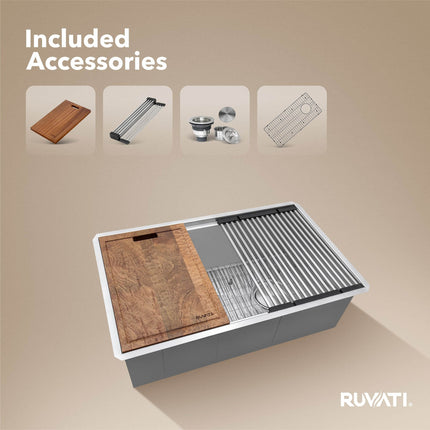 Ruvati 36-inch Workstation Slope Bottom Offset Drain Undermount 16 Gauge Kitchen Sink - RVH8596 Ruvati