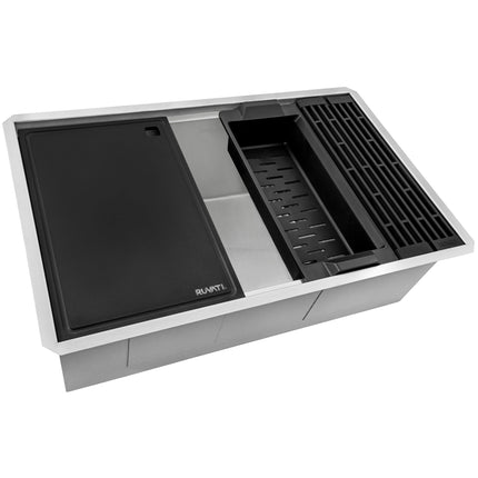 Ruvati 33-inch Workstation Slope Bottom Offset Drain Undermount 16 Gauge Kitchen Sink - RVH8597 Ruvati