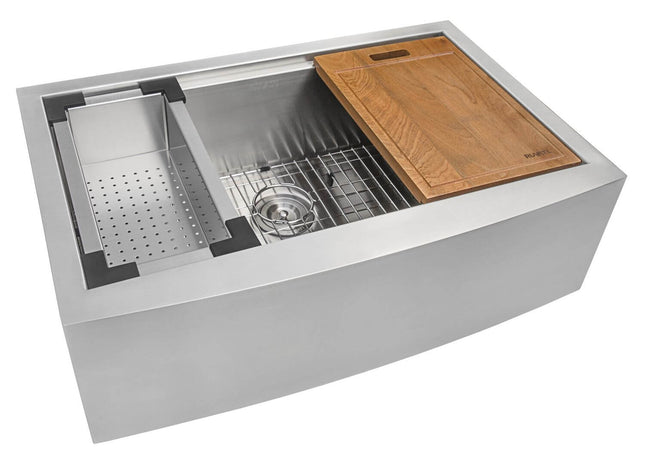 Ruvati 27-inch Apron-front Workstation Farmhouse Kitchen Sink 16 Gauge Stainless Steel Single Bowl - RVH9050 Ruvati