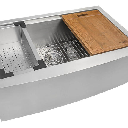 Ruvati 30-inch Apron-front Workstation Farmhouse Kitchen Sink 16 Gauge Stainless Steel Single Bowl - RVH9100 Ruvati