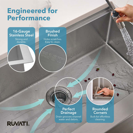 Ruvati 30-inch Apron-front Workstation Farmhouse Kitchen Sink 16 Gauge Stainless Steel Single Bowl - RVH9100 Ruvati