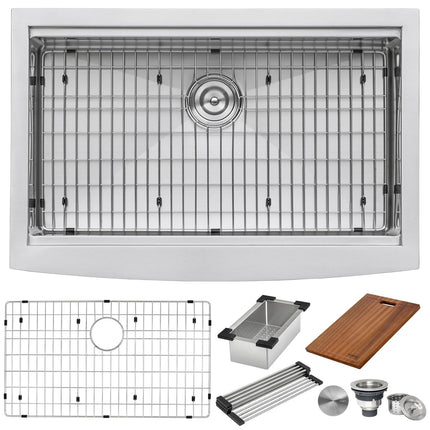 Ruvati 30-inch Apron-front Workstation Farmhouse Kitchen Sink 16 Gauge Stainless Steel Single Bowl - RVH9100 Ruvati