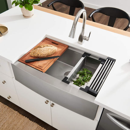 Ruvati 30-inch Apron-front Workstation Farmhouse Kitchen Sink 16 Gauge Stainless Steel Single Bowl - RVH9100 Ruvati