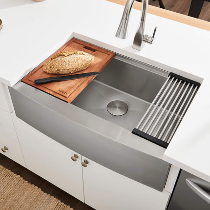 Ruvati 30-inch Apron-front Workstation Farmhouse Kitchen Sink 16 Gauge Stainless Steel Single Bowl - RVH9100 Ruvati