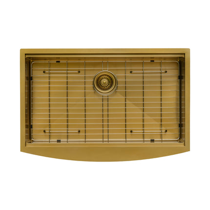 Ruvati 33-inch Matte Gold Workstation Apron-Front Brass Tone Stainless Steel Kitchen Sink - RVH9207GG Ruvati
