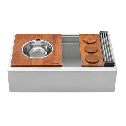 Ruvati 33-inch Workstation Two-Tiered Ledge Kitchen Sink Apron-Front 16 Gauge Stainless Steel - RVH9222 Ruvati
