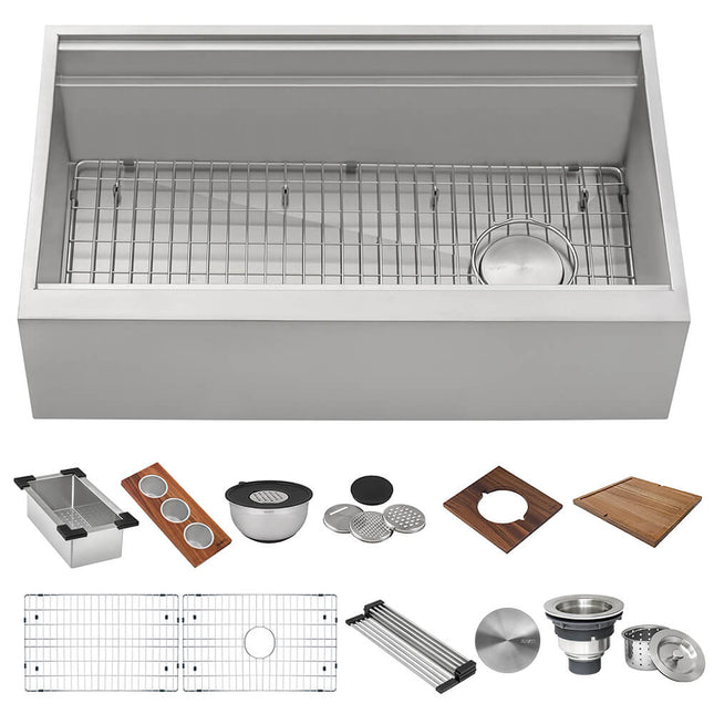 Ruvati 45-inch Workstation Two-Tiered Ledge Kitchen Sink Apron-Front 16 Gauge Stainless Steel - RVH9333 Ruvati