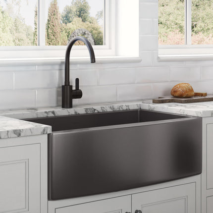 Ruvati 30-inch Apron-Front Farmhouse Kitchen Sink - Gunmetal Black Matte Stainless Steel Single Bowl - RVH9660BL Ruvati