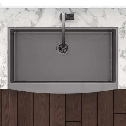 Ruvati 30-inch Apron-Front Farmhouse Kitchen Sink - Gunmetal Black Matte Stainless Steel Single Bowl - RVH9660BL Ruvati