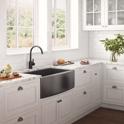 Ruvati 30-inch Apron-Front Farmhouse Kitchen Sink - Gunmetal Black Matte Stainless Steel Single Bowl - RVH9660BL Ruvati
