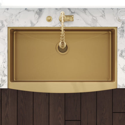 Ruvati 30-inch Apron-Front Farmhouse Kitchen Sink - Brass Tone Matte Gold Stainless Steel Single Bowl - RVH9660GG Ruvati