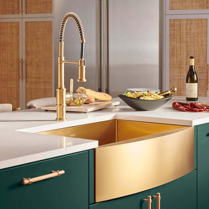 Ruvati 30-inch Apron-Front Farmhouse Kitchen Sink - Brass Tone Matte Gold Stainless Steel Single Bowl - RVH9660GG Ruvati