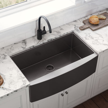 Ruvati 33-inch Apron-Front Farmhouse Kitchen Sink - Gunmetal Black Matte Stainless Steel Single Bowl - RVH9733BL Ruvati