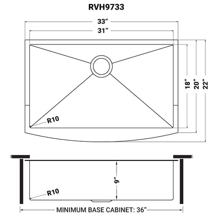 Ruvati 33-inch Apron-Front Farmhouse Kitchen Sink - Gunmetal Black Matte Stainless Steel Single Bowl - RVH9733BL Ruvati