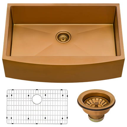 Ruvati 33-inch Apron-Front Farmhouse Kitchen Sink - Copper Tone Matte Bronze Stainless Steel Single Bowl - RVH9733CP Ruvati
