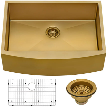 Ruvati 33-inch Apron-Front Farmhouse Kitchen Sink - Brass Tone Matte Gold Stainless Steel Single Bowl - RVH9733GG Ruvati