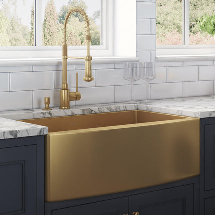 Ruvati 33-inch Apron-Front Farmhouse Kitchen Sink - Brass Tone Matte Gold Stainless Steel Single Bowl - RVH9733GG Ruvati