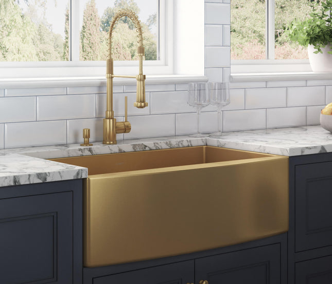 Ruvati 33-inch Apron-Front Farmhouse Kitchen Sink - Brass Tone Matte Gold Stainless Steel Single Bowl - RVH9733GG Ruvati