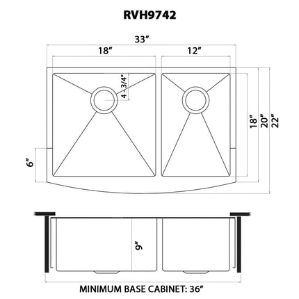 Ruvati 33-inch Satin Brass Matte Gold Stainless Steel 60/40 Double Bowl Apron-Front Farmhouse Kitchen Sink - RVH9742GG Ruvati