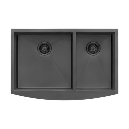 Ruvati 33-inch Gunmetal Black Stainless Steel 60/40 Double Bowl Apron-Front Farmhouse Kitchen Sink - RVH9742BL Ruvati