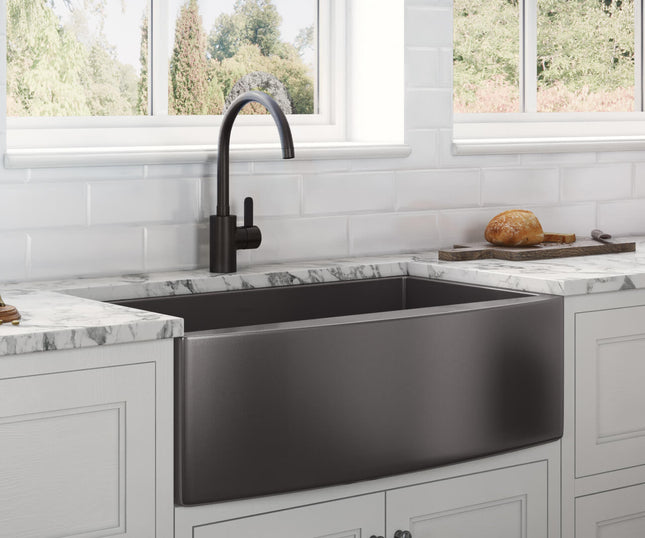 Ruvati 36-inch Apron-Front Farmhouse Kitchen Sink - Gunmetal Black Matte Stainless Steel Single Bowl - RVH9880BL Ruvati