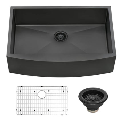 Ruvati 36-inch Apron-Front Farmhouse Kitchen Sink - Gunmetal Black Matte Stainless Steel Single Bowl - RVH9880BL Ruvati