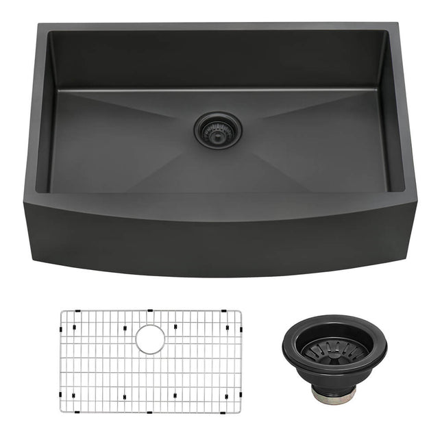 Ruvati 36-inch Apron-Front Farmhouse Kitchen Sink - Gunmetal Black Matte Stainless Steel Single Bowl - RVH9880BL Ruvati