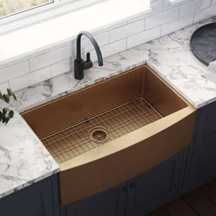 Ruvati 36-inch Apron-Front Farmhouse Kitchen Sink - Copper Tone Matte Bronze Stainless Steel Single Bowl - RVH9880CP Ruvati