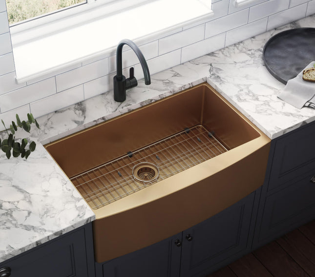 Ruvati 36-inch Apron-Front Farmhouse Kitchen Sink - Copper Tone Matte Bronze Stainless Steel Single Bowl - RVH9880CP Ruvati