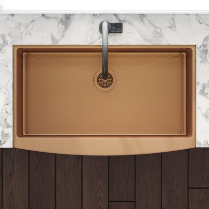 Ruvati 36-inch Apron-Front Farmhouse Kitchen Sink - Copper Tone Matte Bronze Stainless Steel Single Bowl - RVH9880CP Ruvati