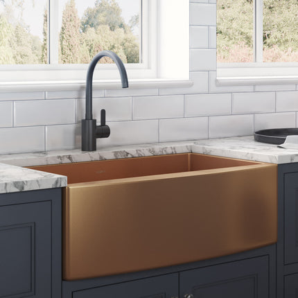 Ruvati 36-inch Apron-Front Farmhouse Kitchen Sink - Copper Tone Matte Bronze Stainless Steel Single Bowl - RVH9880CP Ruvati