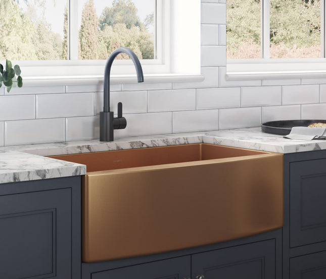 Ruvati 36-inch Apron-Front Farmhouse Kitchen Sink - Copper Tone Matte Bronze Stainless Steel Single Bowl - RVH9880CP Ruvati
