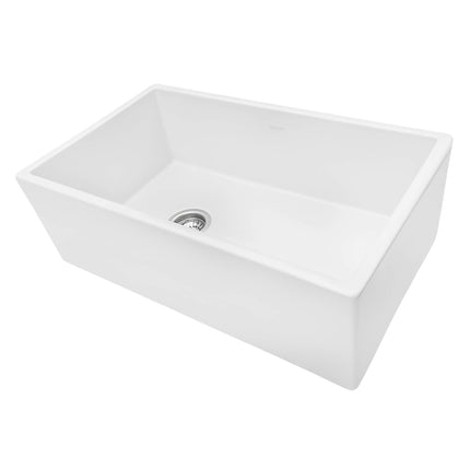 Ruvati 30-inch Fireclay Farmhouse Offset Drain Kitchen Sink Single Bowl White - Left Drain - RVL2018WL Ruvati