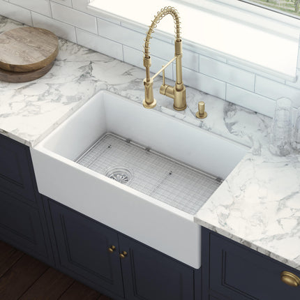 Ruvati 30-inch Fireclay Farmhouse Offset Drain Kitchen Sink Single Bowl White - Left Drain - RVL2018WL Ruvati