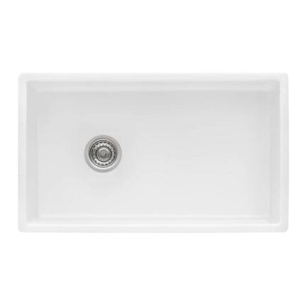 Ruvati 30-inch Fireclay Farmhouse Offset Drain Kitchen Sink Single Bowl White - Left Drain - RVL2018WL Ruvati