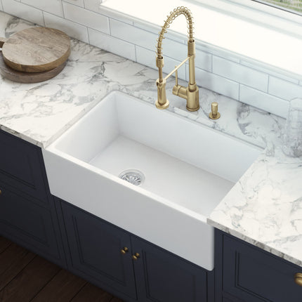 Ruvati 30-inch Fireclay Farmhouse Offset Drain Kitchen Sink Single Bowl White - Left Drain - RVL2018WL Ruvati