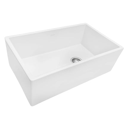 Ruvati 30-inch Fireclay Farmhouse Offset Drain Kitchen Sink Single Bowl White - Right Drain - RVL2018WR Ruvati