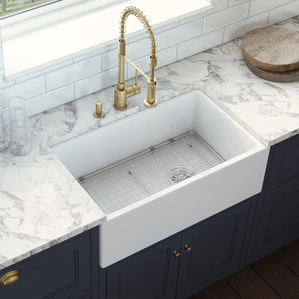 Ruvati 30-inch Fireclay Farmhouse Offset Drain Kitchen Sink Single Bowl White - Right Drain - RVL2018WR Ruvati