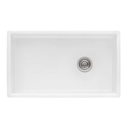 Ruvati 30-inch Fireclay Farmhouse Offset Drain Kitchen Sink Single Bowl White - Right Drain - RVL2018WR Ruvati