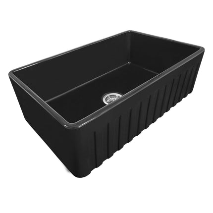 Ruvati 30 x 20 inch Fireclay Reversible Farmhouse Apron-Front Kitchen Sink Single Bowl - Glossy Black - RVL2100BK Ruvati